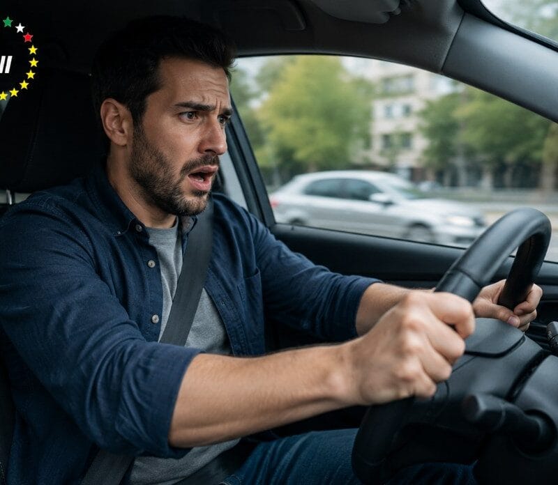 Uomo alla guida di un'auto sente un rumore strano ai freni.